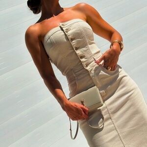 Sincerely Jules Strapless Button-Front Cream Denim Dress